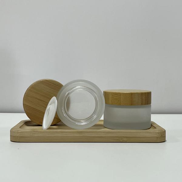 5g To 100g Frost Transparency Glass Cream Jar Wooden Lids Screw Mouth