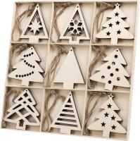 Wooden Christmas Tree Shaped Ornaments, Unfinished Wooden Cutouts Embellishments Hanging Ornament for Christmas Decorations