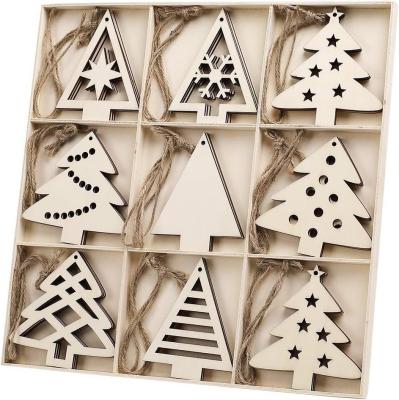 Wooden Christmas Tree Shaped Ornaments, Unfinished Wooden Cutouts Embellishments Hanging Ornament for Christmas Decorations