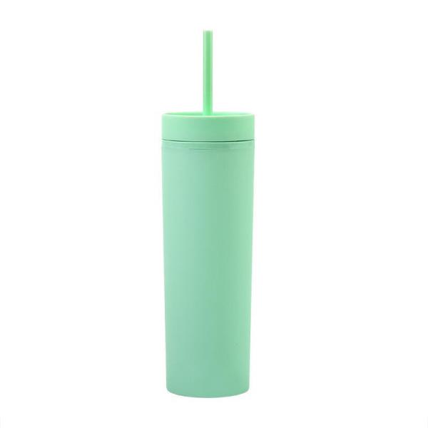 Gobelet fin en plastique de 16 oz avec couvercle et paille, lot de 4, isolé, double paroi, sans BPA, acrylique mat, réutilisable, pour fête