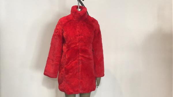 Red Womens Faux Fur Coat With Collar Shaggy , Long Pile Fur Coat TW78516