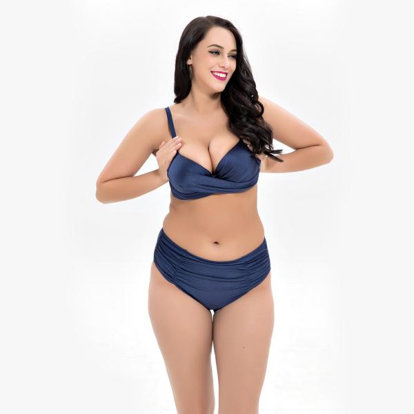 2019 New Plus Size Two piece Swimsuit solid color Swimsuit Women Push up 1929