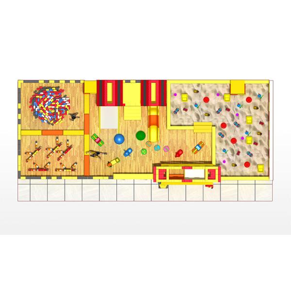 Bloques de construcción y piscina de arena: Equipamiento de juego con arena para niños en parques infantiles interiores