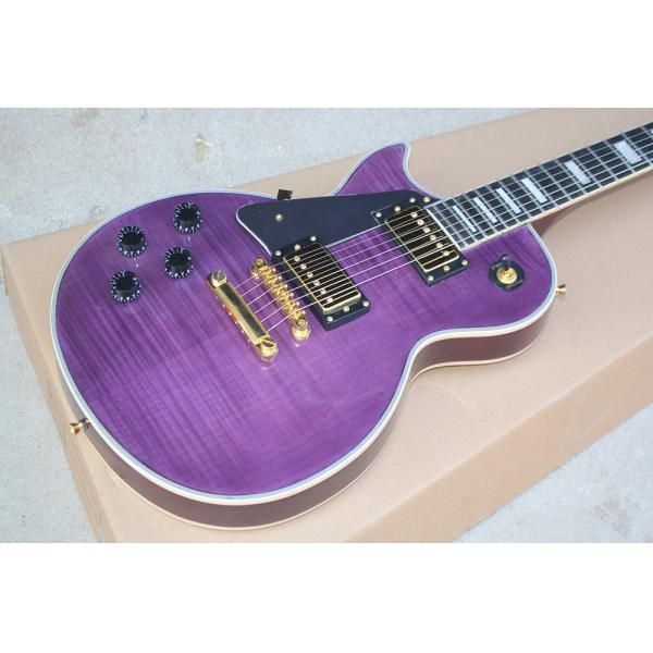 Custom Purple Electric Guitar with Left Handed,Flame Maple Veneer,Gold Hardware,22 Frets,White Binding