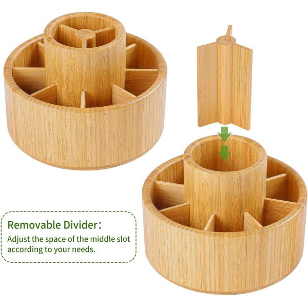 Customized Logo Acceptable Bamboo Rotating Desk Organizer for Desktop Storage Caddy