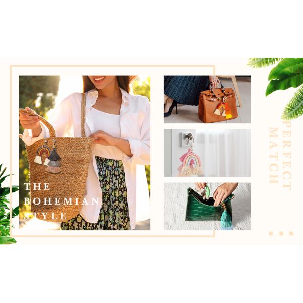 Rainbow Keychain Macrame Weaving Rainbow Tassel Keychains Car Keyring Holder Jewelry for Bag Wallet Purse Women