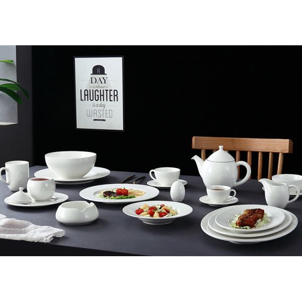 Contemporary Fully Vitrified White Porcelain Dinnerware Sets Wide Rim Frames