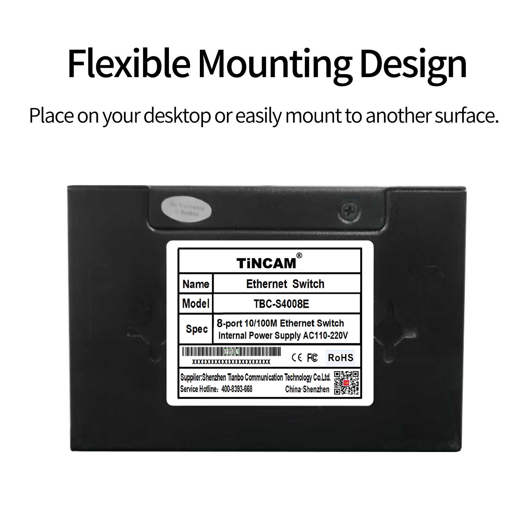 8 Port 10/100Mbps Fast Ethernet Switch Unmanaged Desktop Network Switch Metal Housing Plug and Play TBC-S4008E