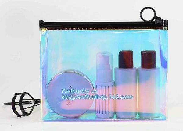 holographic glitter mini purse transparent clear PVC cosmetic slider bag, slider zipper PVC bag clear vinyl cosmetic bag