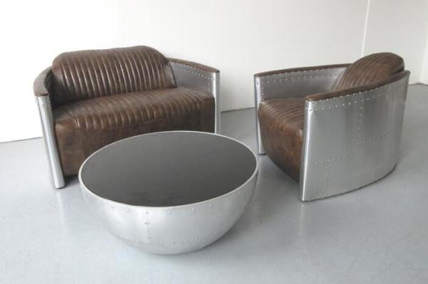 Industrial Style Home Leather Couch Wooden Frame Aviator Furniture aluminum sofa aviator sofa