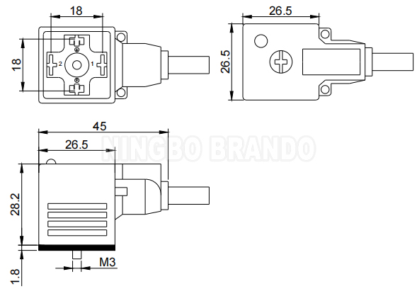 DIN43650A Waterproof IP67 Molded Cable Solenoid Valve Coil Connector With LED