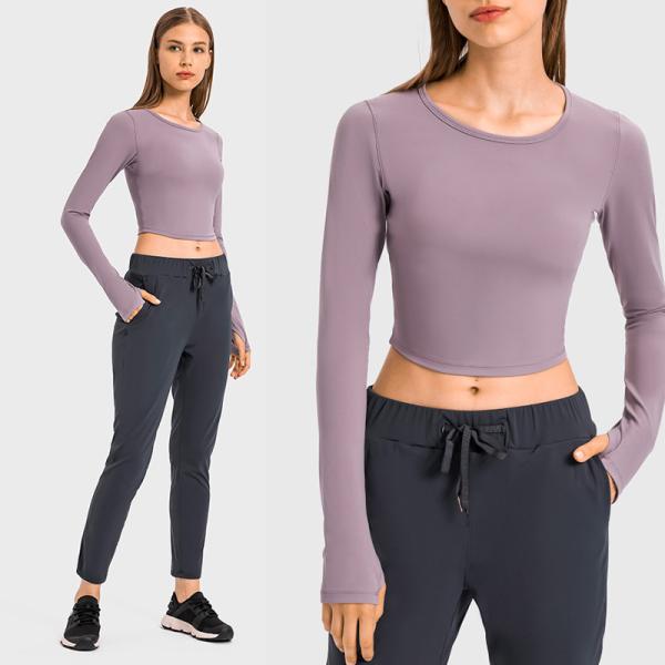 Slim Fit Activewear T Shirts Yoga Long Sleeve Crop Top With Thumb Hole