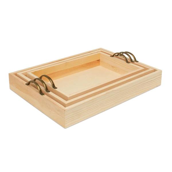 Set of 3 Customized Unfinished Multifunctional Exquisite Fashion Durable Wood Nesting Serving Trays with Handles