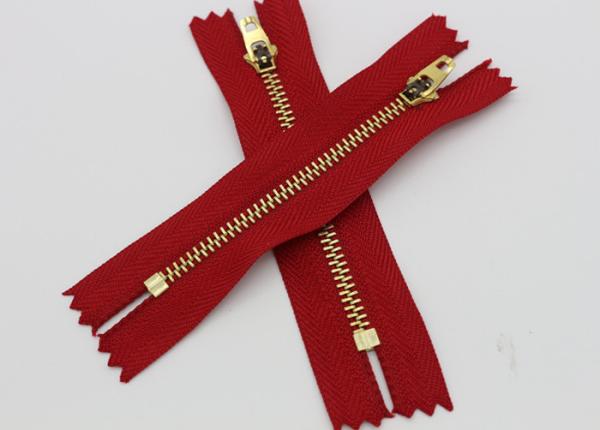 Red Tape Brass Long Coat Zippers , Normal Brass Teeth Jeans Bulk Metal Zippers