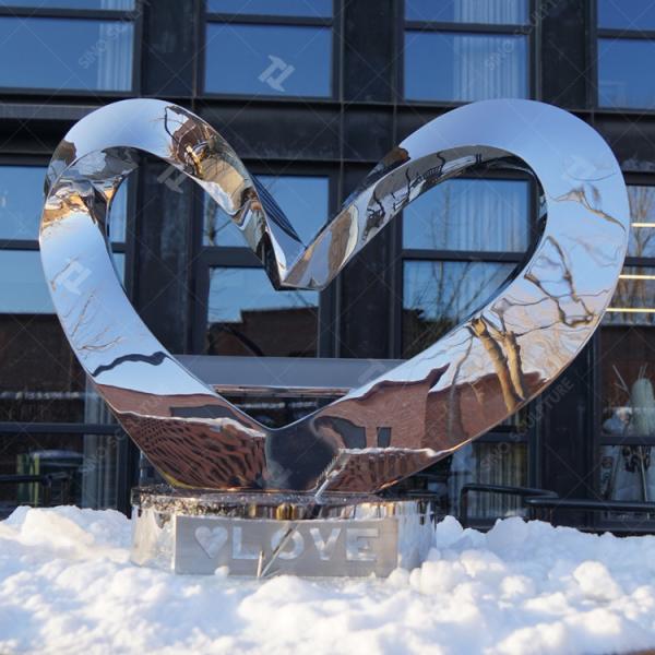 Зеркало Полированная металлическая скульптура сердца, Скульптура на улице из нержавеющей стали