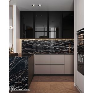 Черные современные глянцевые кухонные шкафы Lacqur Черно-белые кухонные шкафы