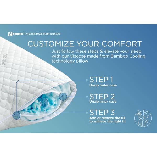 Adjustable Shredded Memory Foam Cooling Pillow for Hot Sleepers Queen Size Fabric