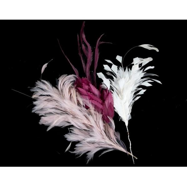 Unique Pattern Dyed Hackle Feather Flower Mount with Wire Accessory