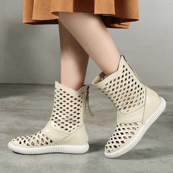 S143 2020 new hollow high-top retro ethnic handmade women's shoes fashion leather breathable sandals boots factory direc
