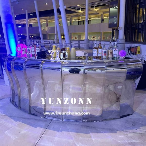 Modern Design Latest Model Round Shaped Golden Mirror Stainless Steel Reception Bar Counter for Hotel Tables