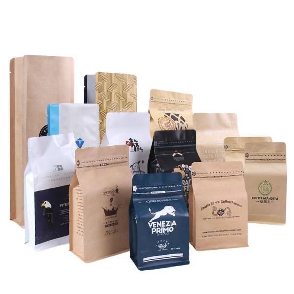Coffee bag Flat Bottom k kraft paper bag/ tea packaging bags with valve
