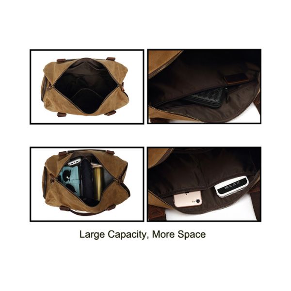 4 Colors Waterproof Overnight Bag Cowhide Leather Canvas Carry On Bag