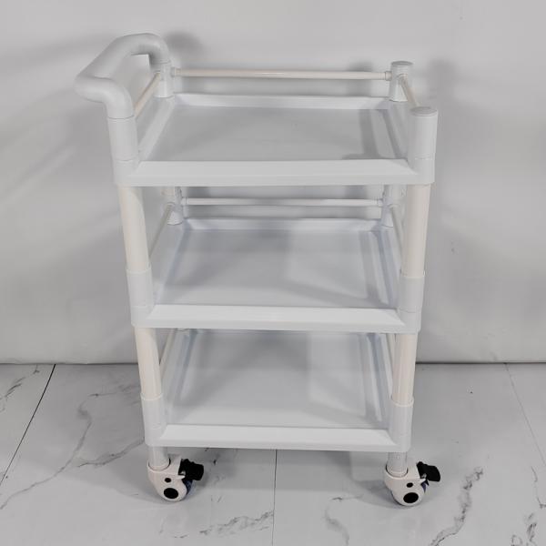 Modular 3-Shelf Medical Trolley with Safety Rails Easy Assembly Plastic Cart