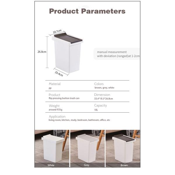 Convenient 10L Pressing Type Plastic Trash Can for Household Waste Disposal