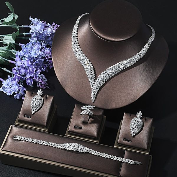 Dubai Jewelry Set Jewelry 4 Pieces Set Euro-america the Middle East Fashion Plating Plating 3A Zircon Bridal Wedding Opp Bag