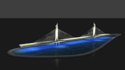Architectural Scale Model of a Modern Cable-Stayed Bridge with Illuminated Design