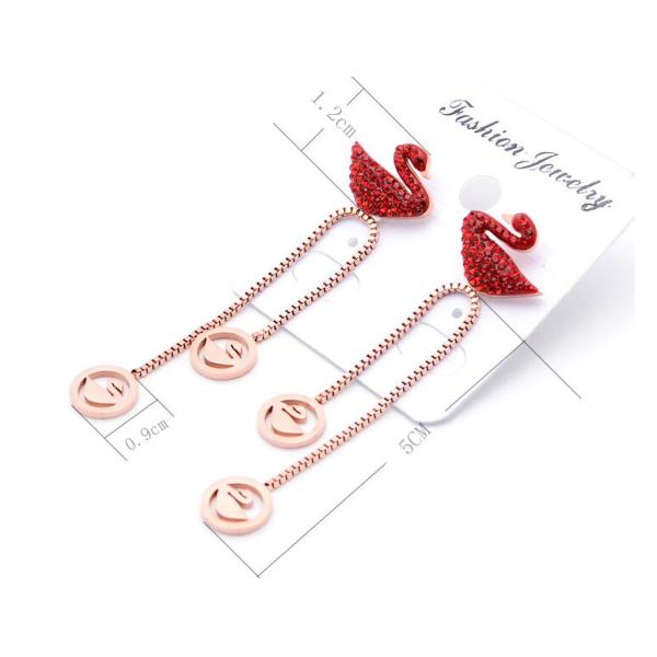 Rose gold Hot sale Swanl Drop 316L Stainless Steel Earring Red Diamond Swan DesignStud Earrings