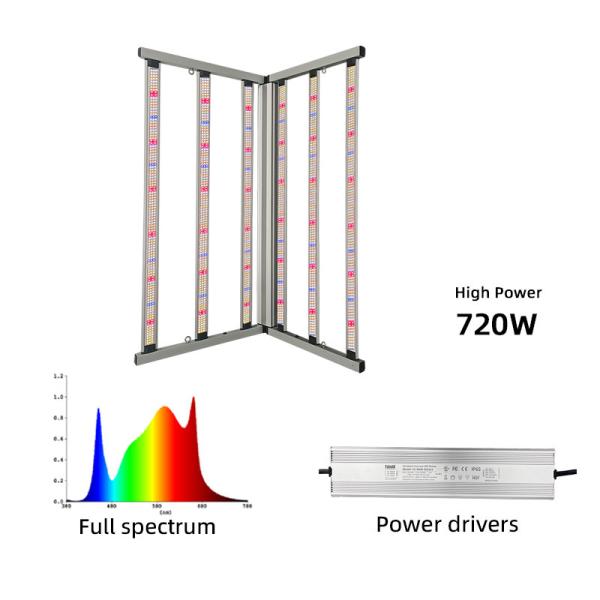 Lâmpadas de crescimento de estufa movidas a energia solar 720w Luz de crescimento de LED Espectro completo Luz de crescimento de plantas LED Design modular