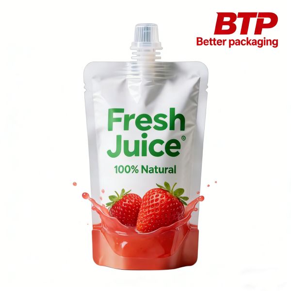 Custom Printed 100% Natural Fresh Juice Spout Pouches with Heat Seal Resealable Custom Logo for Food-Grade Leak-Proof Packaging