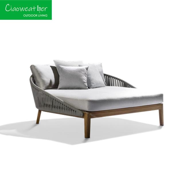 Outdoor Foam Cushion Teak Wood Garden Patio Waterproof Rattan Daybed for Hotel Outdoor Furniture Sets