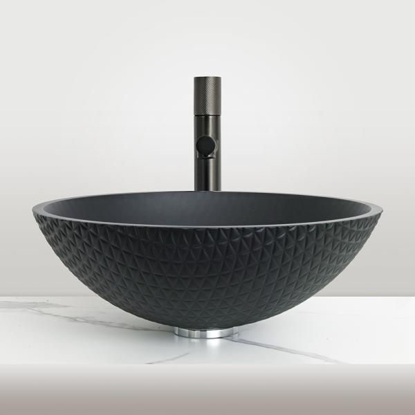 Matt Black Round Ceramic Bathroom Sink With Overflow