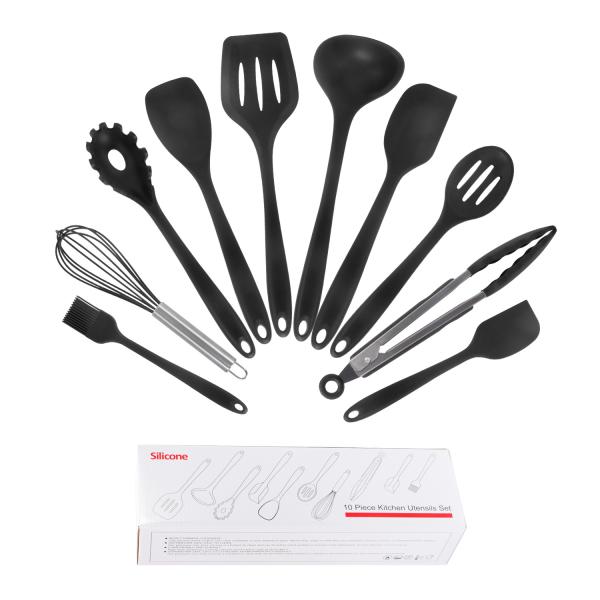 Green Silicone Support for High Temperature Cooking in Nonstick 10 Pcs Kitchen Utensil Set