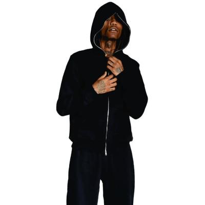                  Mens Hoodies Custom Logo on Face Chest Embroidery Design Slim Body Heavy Weight Hoodies Men Full Zip up Hoodie             