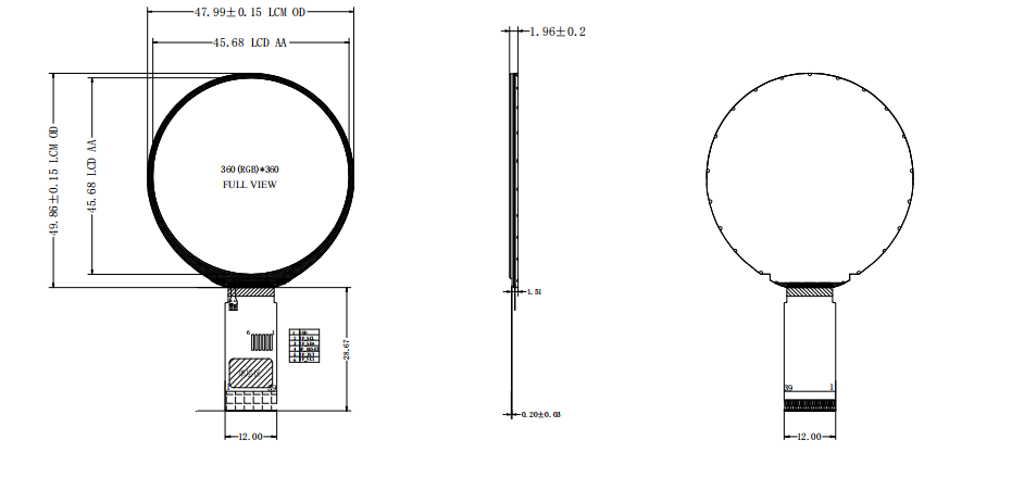 1.8 Inch TFT LCD Optional Touch Screen 360*360 MIPI QSPI SPI RGB Interface Display