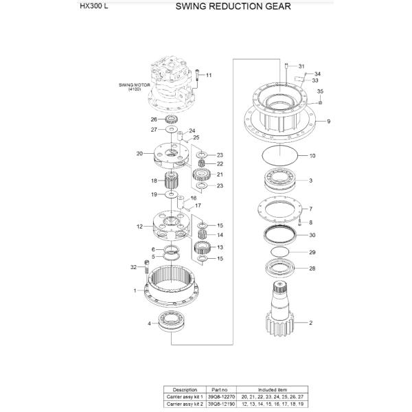 CRAWLER EXCAVATOR 39Q8-12101 SWING REDUCTION GEAR 38K8-10150 38K8-11100 SWING MOTOR FOR HX300L HX300 R290-9 R300-9