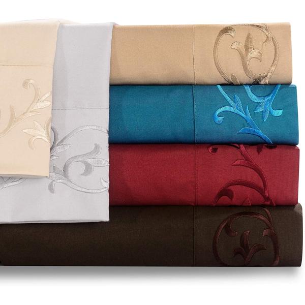 NO Filling Elegant and Modern Scroll Flowers Embroidered Sheet Set 4pcs 100% Polyester