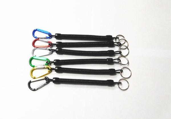 Promtional 6.5''  Steel Coil  Fishing Plier Lanyard Cords w/Split Ring and Colorful Carabiner
