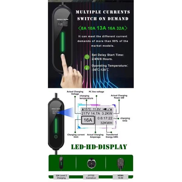 Chargeur de voiture électrique 32A 7Kw avec câble 5m en option