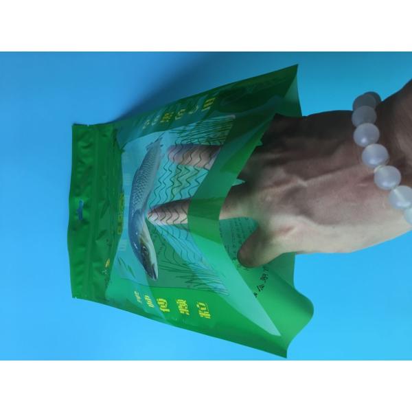Custom Printed Green 3 Sided Sealed Composite Fish Bag With Transparent Window In Front