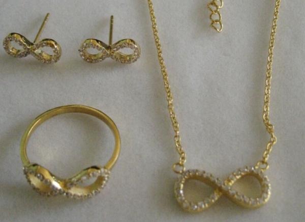Tagor Jewelry High Quality Stainless Steel CNC Setting CZ Stones Eight Shape Jewelry Set