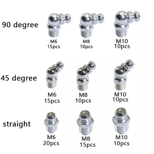 Nickel Plated Grease Gun Nipple M6 Metric Zerk Kit M8 M10 Assortment
