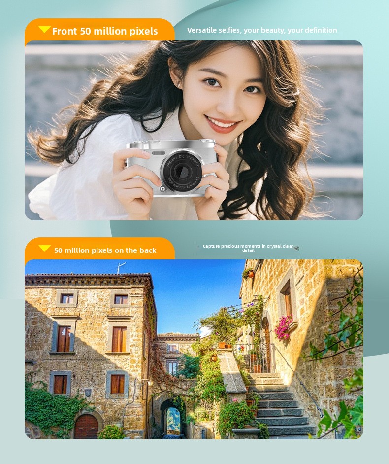 CCD Digital Camera for Self-portraits & Beginners 50MP 8x Optical Zoom Full HD Video Retro Portable Compact Camera Smile Capture