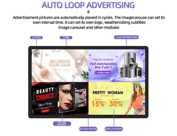 Qtenboard 2K 10.1-98 pulgadas Alto brillo Garantizar calidad Código QR CMS Engaño de pantalla táctil del cliente Tienda minorista Digital Signage