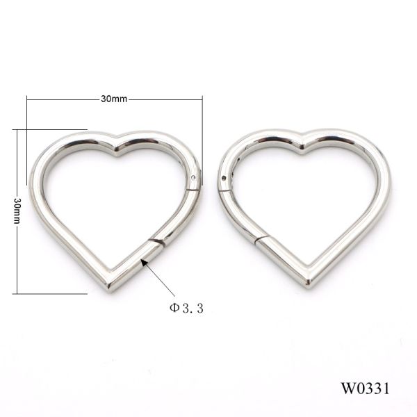30mm Heart Shape Stainless Steel Spring Ring Quality Carabiner Keychain DIY Accessories