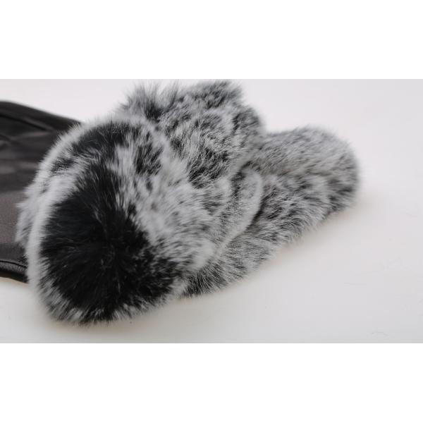 New Collection Fashion Genuine leather Rex Rabbit Fur Cuff Wool Lined Sheepskin Ladies Dress Gloves