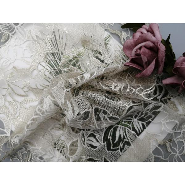 60 дворов ткани цвета слоновой кости шнурка Sequin Lurex металлической белой